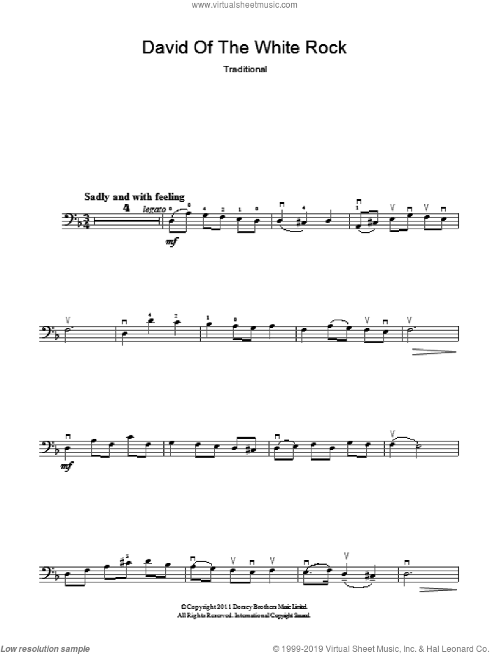 David Of The White Rock sheet music for bass (tablature) (bass guitar) by Traditional Welsh Song, intermediate skill level
