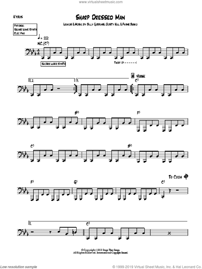Sharp Dressed Man sheet music for piano solo (chords, lyrics, melody) by ZZ Top, Billy Gibbons, Dusty Hill and Frank Beard, intermediate piano (chords, lyrics, melody)