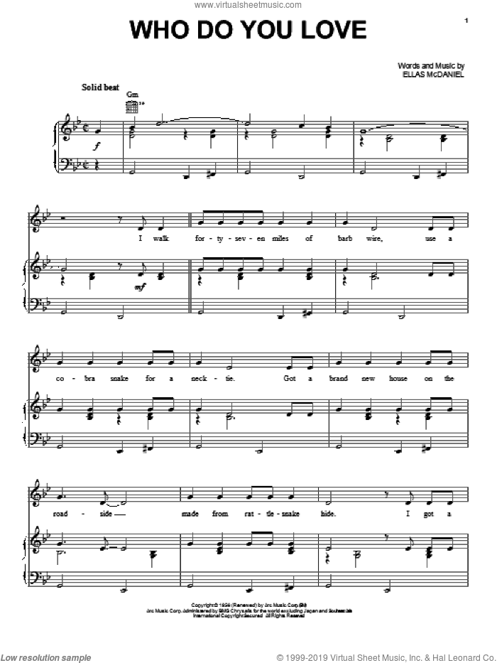 Who Do You Love sheet music for voice, piano or guitar by Bo Diddley and Ellas McDaniels, classical score, intermediate skill level