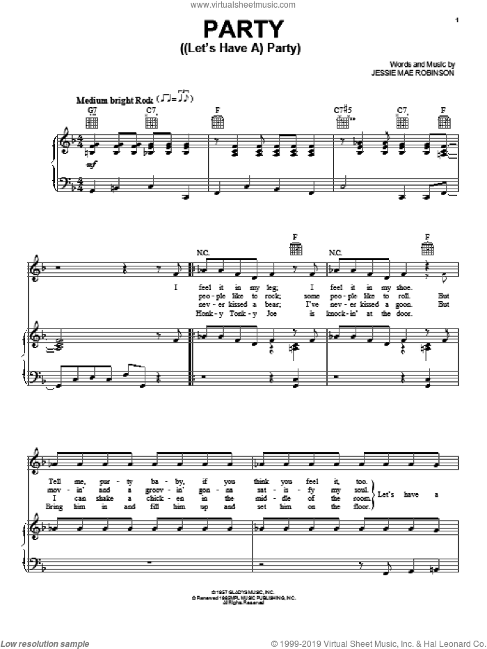 Party ((Let's Have A) Party) sheet music for voice, piano or guitar by Elvis Presley, Paul McCartney and Jessie Mae Robinson, intermediate skill level