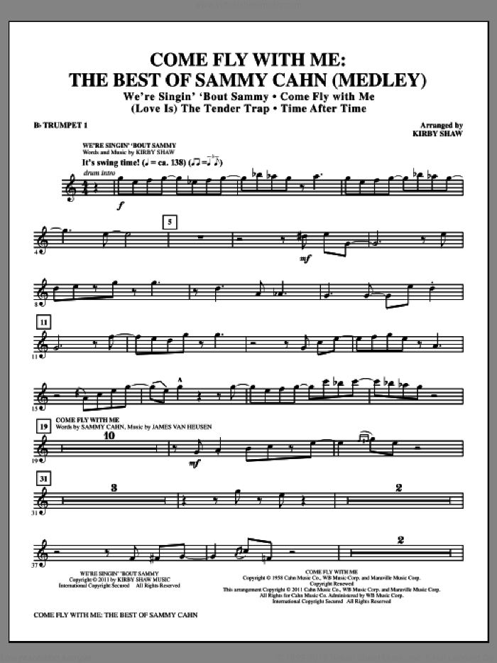 Come Fly With Me: The Best Of Sammy Cahn (complete set of parts) sheet music for orchestra/band by Kirby Shaw, Jimmy van Heusen and Sammy Cahn, intermediate skill level