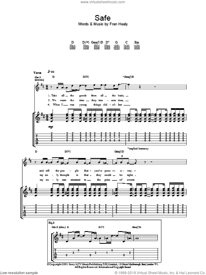 Safe sheet music for guitar (tablature) by Merle Travis and Fran Healy, intermediate skill level
