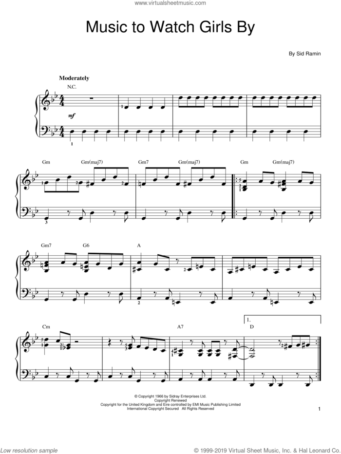 Music To Watch Girls By sheet music for piano solo by Sid Ramin, easy skill level