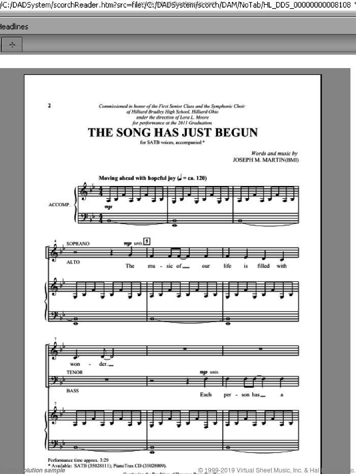 The Song Has Just Begun sheet music for choir (SATB: soprano, alto, tenor, bass) by Joseph M. Martin and Joseph  M. Martin, intermediate skill level