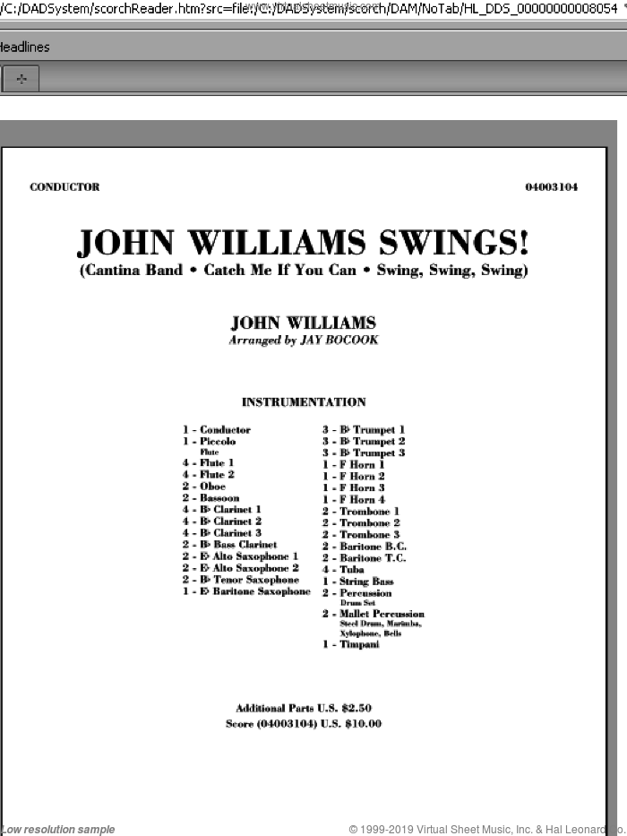 John Williams Swings! (COMPLETE) sheet music for concert band by John Williams and Jay Bocook, intermediate skill level