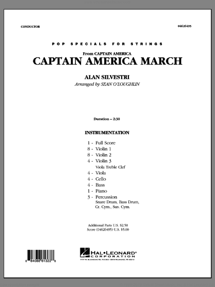 Captain America March (COMPLETE) sheet music for orchestra by Alan Silvestri, intermediate skill level