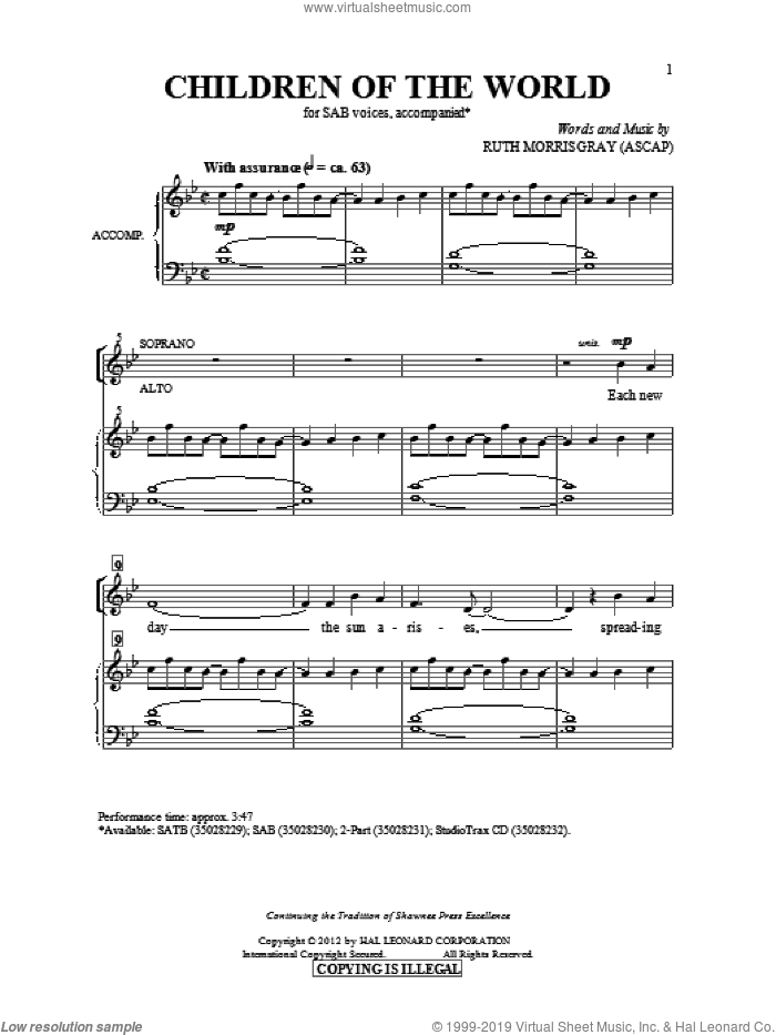 Children Of The World sheet music for choir (SAB: soprano, alto, bass) by Ruth Morris Gray, intermediate skill level