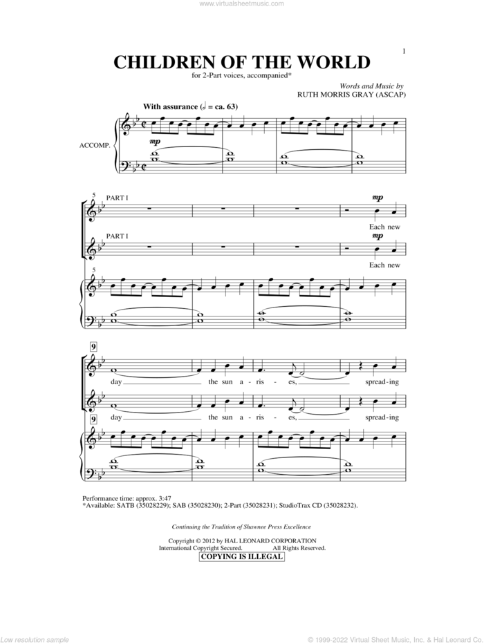 Children Of The World sheet music for choir (2-Part) by Ruth Morris Gray, intermediate duet