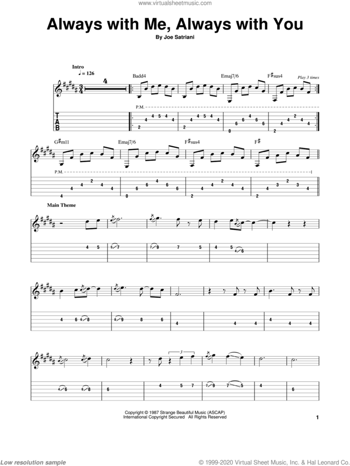 Always With Me, Always With You sheet music for guitar solo (easy tablature) by Joe Satriani, easy guitar (easy tablature)