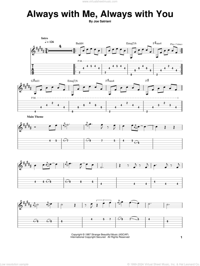 Always With Me, Always With You sheet music for guitar solo (easy tablature) by Joe Satriani, easy guitar (easy tablature)