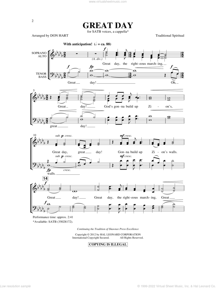 Great Day sheet music for choir (SATB: soprano, alto, tenor, bass) by Don Hart and Miscellaneous, intermediate skill level