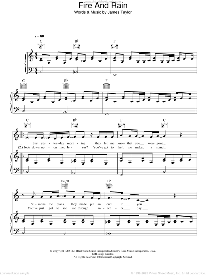 Fire And Rain sheet music for voice, piano or guitar by Birdy and James Taylor, intermediate skill level