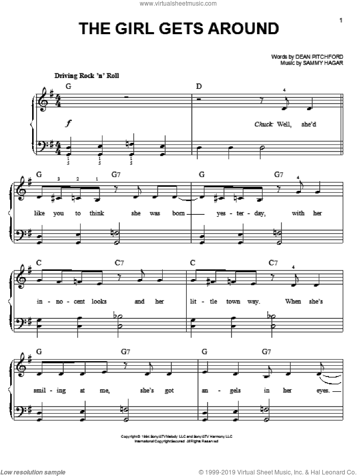 The Girl Gets Around sheet music for piano solo by Dean Pitchford, Footloose (Musical) and Tom Snow, easy skill level