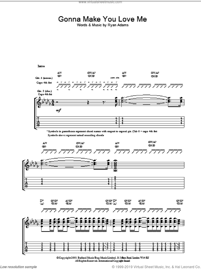 Gonna Make You Love Me sheet music for guitar (tablature) by Ryan Adams, intermediate skill level