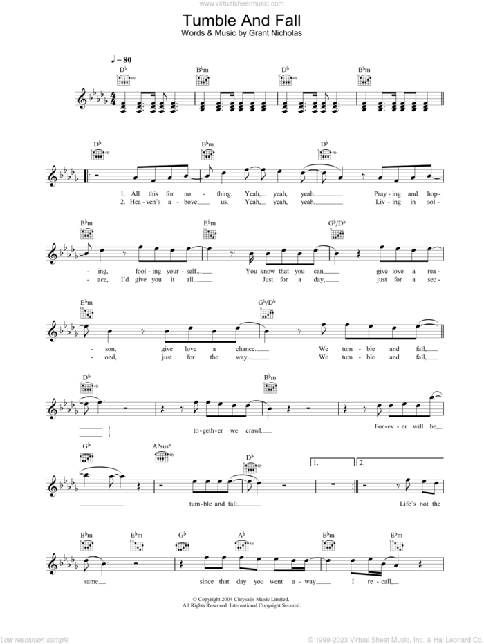 Tumble And Fall sheet music for voice and other instruments (fake book) by Feeder, Grant Nicholas and Nicholas Grant, intermediate skill level