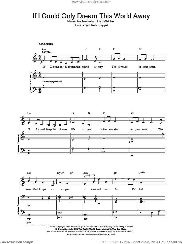 If I Could Only Dream This World Away sheet music for voice, piano or guitar by Andrew Lloyd Webber, The Woman In White (Musical) and David Zippel, intermediate skill level
