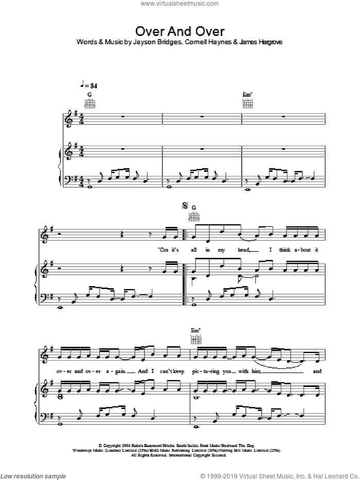Over And Over sheet music for voice, piano or guitar by Nelly featuring Tim McGraw, Cornell Haynes, Cornell Haynes, Jr., James Hargrove and Jayson Bridges, intermediate skill level