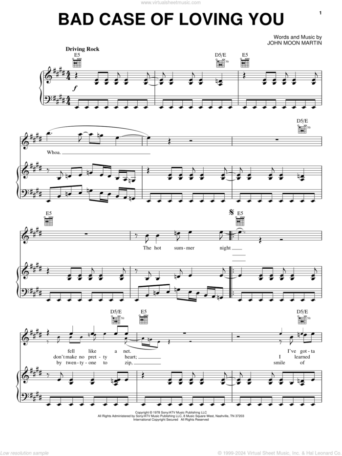 Bad Case Of Loving You sheet music for voice, piano or guitar by Robert Palmer and John Moon Martin, intermediate skill level