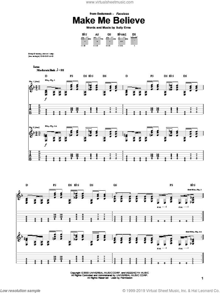 Make Me Believe sheet music for guitar (tablature) by Godsmack and Sully Erna, intermediate skill level
