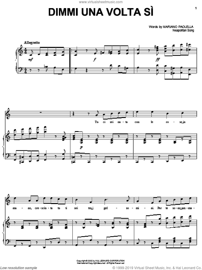 Dimmi una volta si sheet music for voice, piano or guitar by Mariano Paolella and Miscellaneous, intermediate skill level