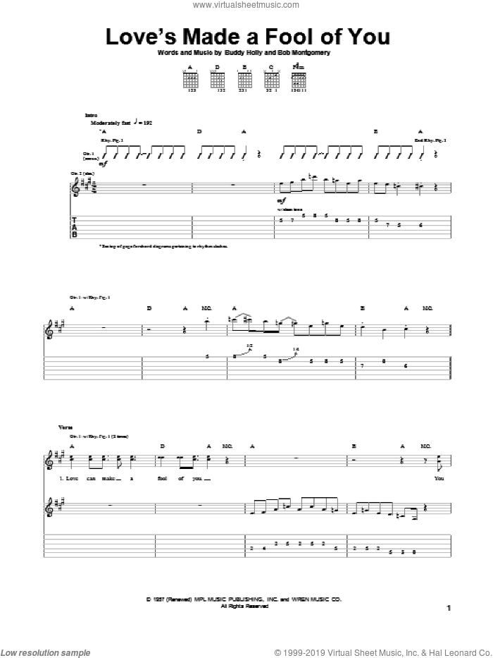 Love's Made A Fool Of You sheet music for guitar (tablature)