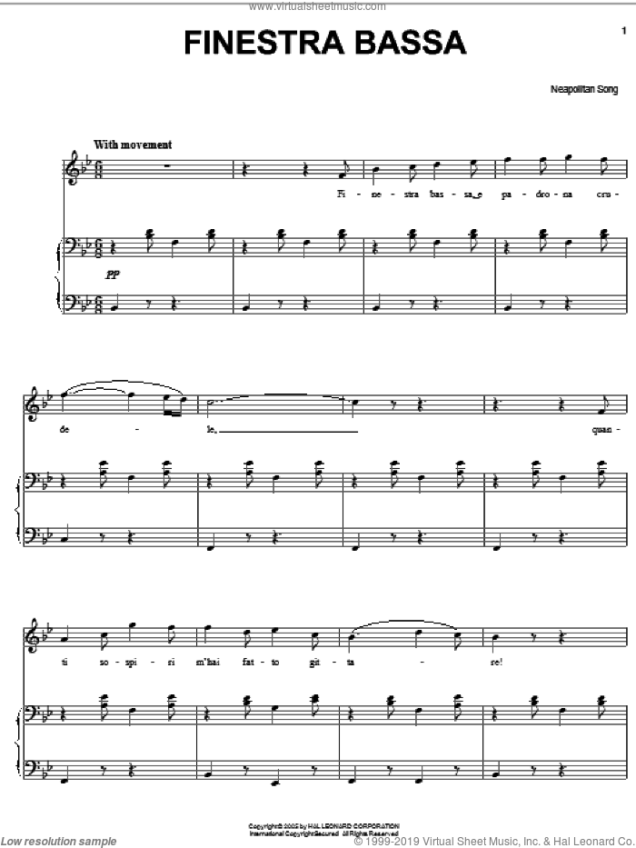 Finestra bassa sheet music for voice, piano or guitar, intermediate skill level