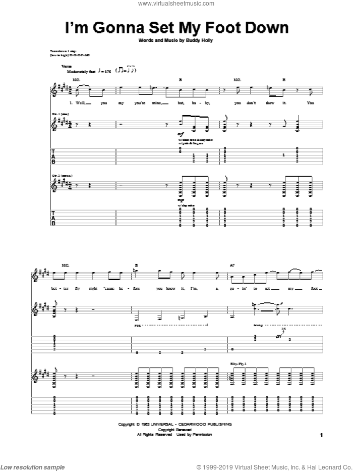 I'm Gonna Set My Foot Down sheet music for guitar (tablature) by Buddy Holly, intermediate skill level