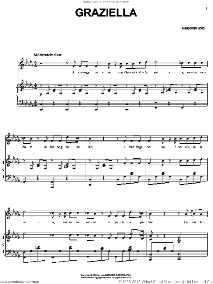 Graziella sheet music for voice, piano or guitar, classical score, intermediate skill level