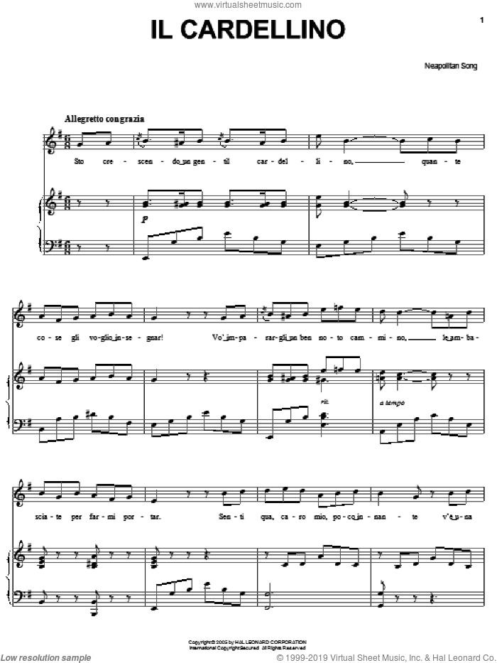 Il cardellino sheet music for voice, piano or guitar, intermediate skill level
