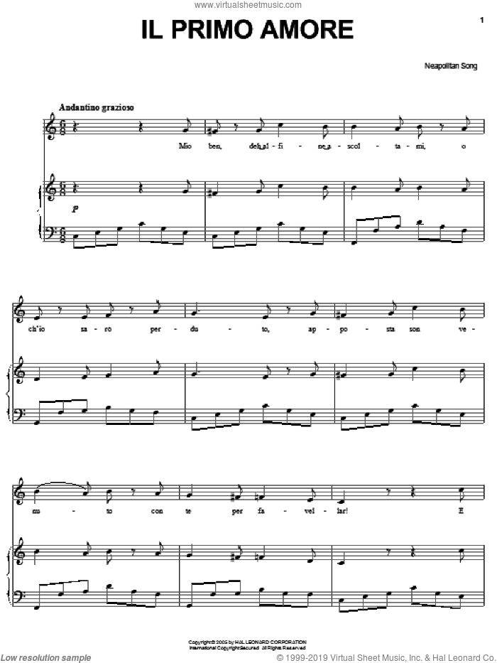 Il primo amore sheet music for voice, piano or guitar, intermediate skill level