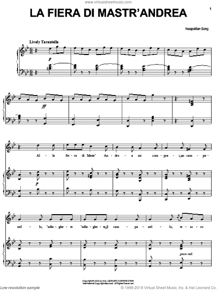 La fiera di Mastr'Andrea sheet music for voice, piano or guitar, classical score, intermediate skill level