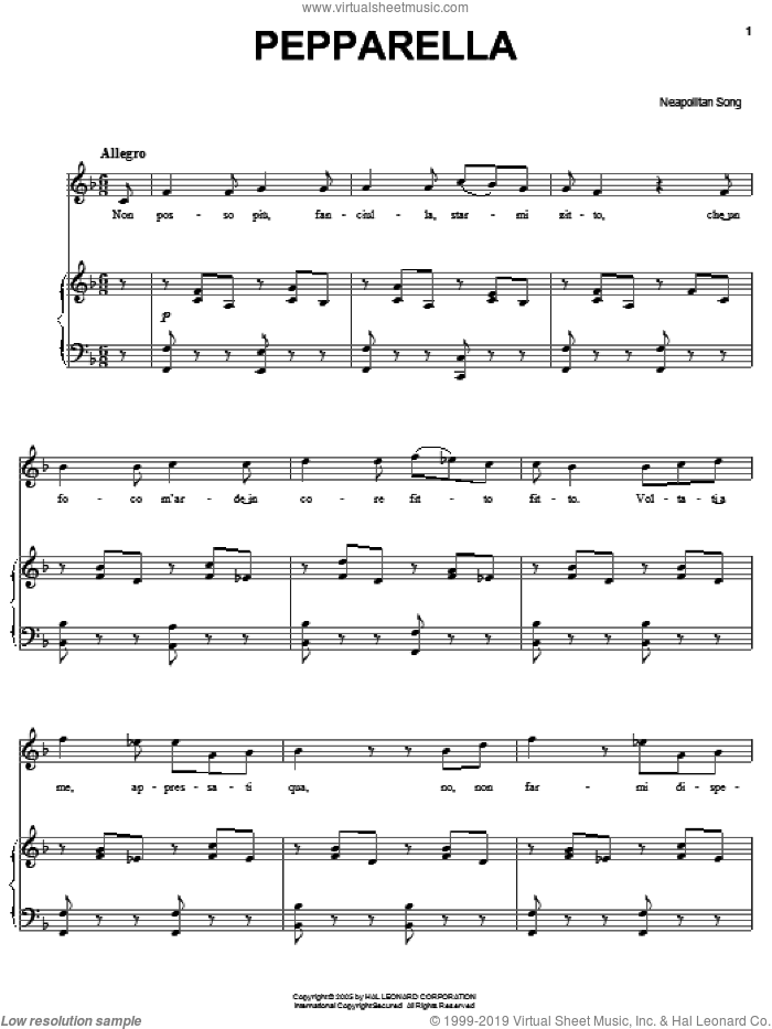 Pepparella sheet music for voice, piano or guitar, classical score, intermediate skill level