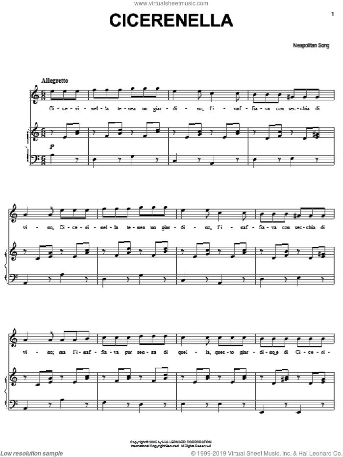 Cicerenella sheet music for voice, piano or guitar, classical score, intermediate skill level