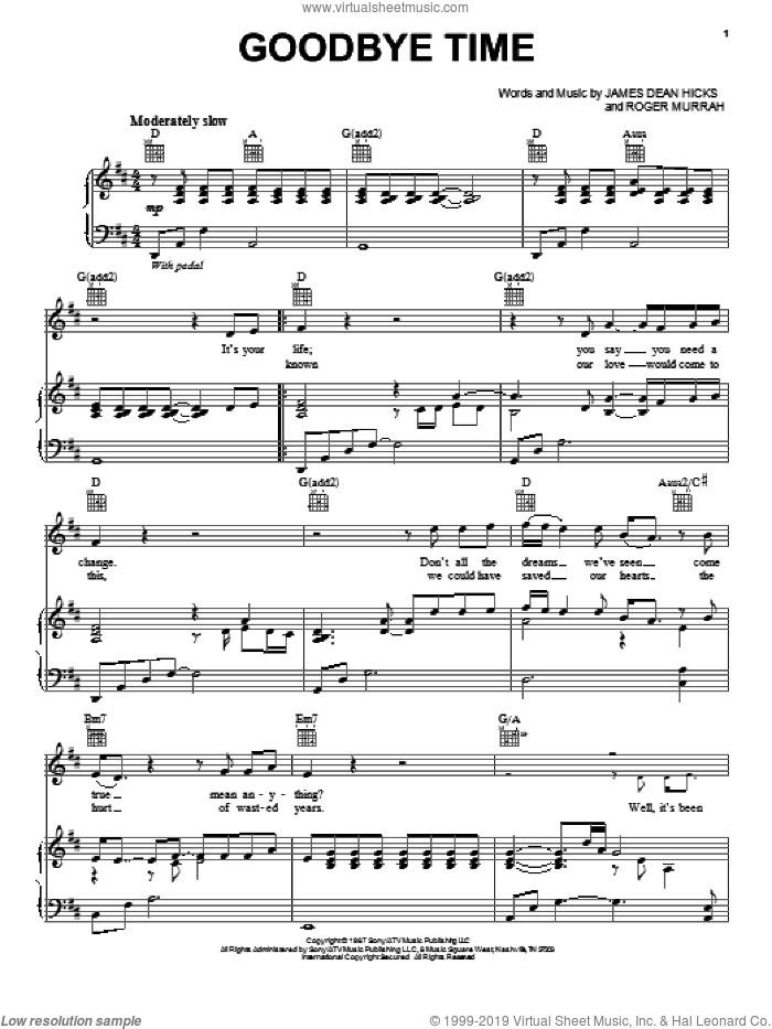Goodbye Time sheet music for voice, piano or guitar by Blake Shelton, James Dean Hicks and Roger Murrah, intermediate skill level