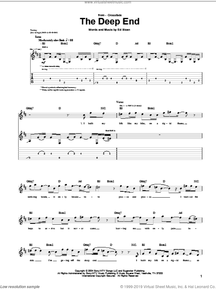 The Deep End sheet music for guitar (tablature) by Crossfade and Ed Sloan, intermediate skill level
