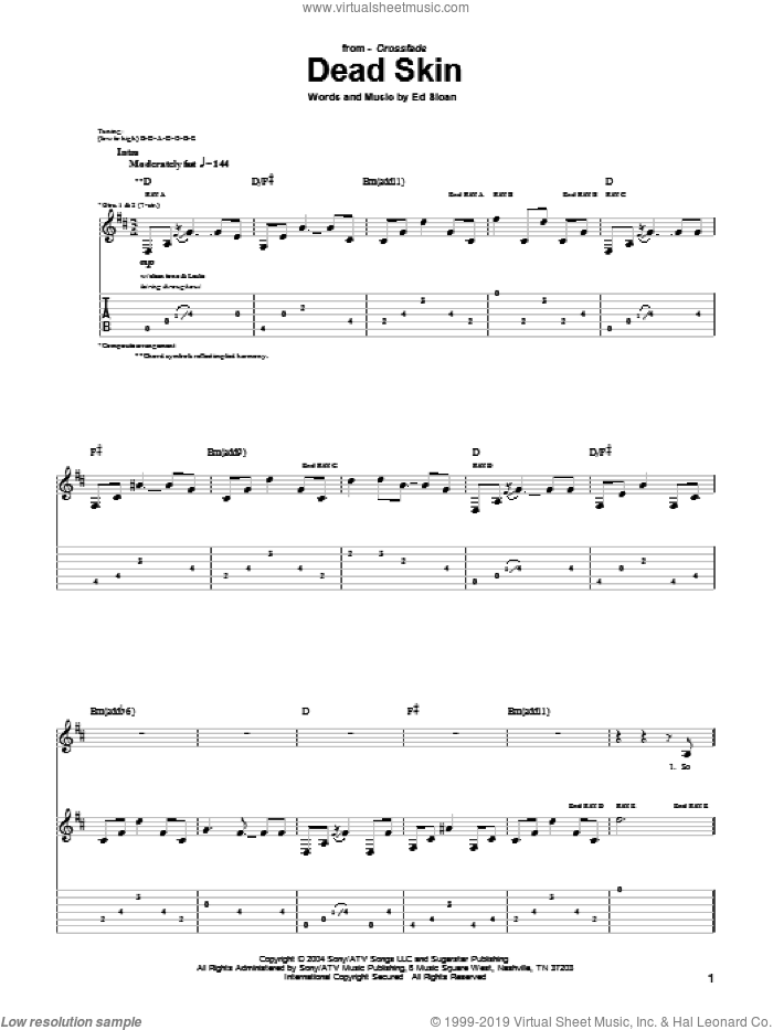 Dead Skin sheet music for guitar (tablature) by Crossfade and Ed Sloan, intermediate skill level
