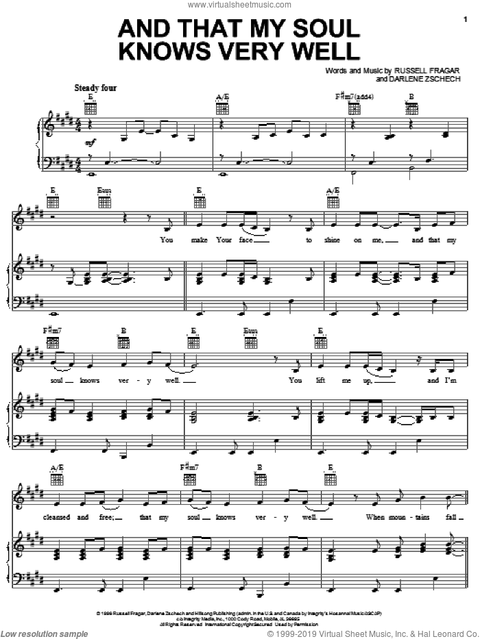 And That My Soul Knows Very Well sheet music for voice, piano or guitar by Darlene Zschech and Russell Fragar, intermediate skill level