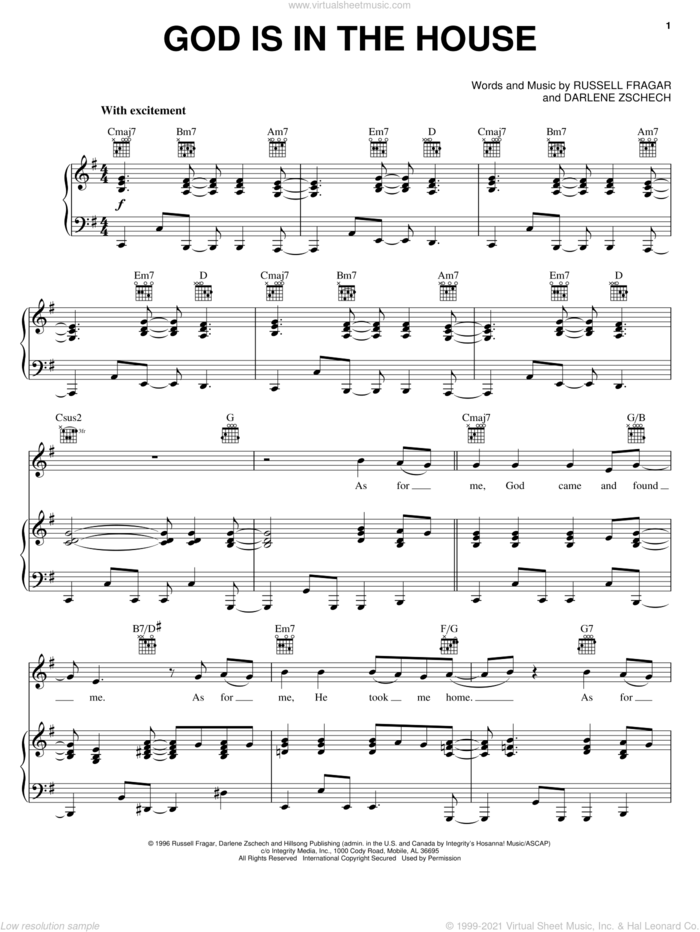God Is In The House sheet music for voice, piano or guitar by Darlene Zschech and Russell Fragar, intermediate skill level