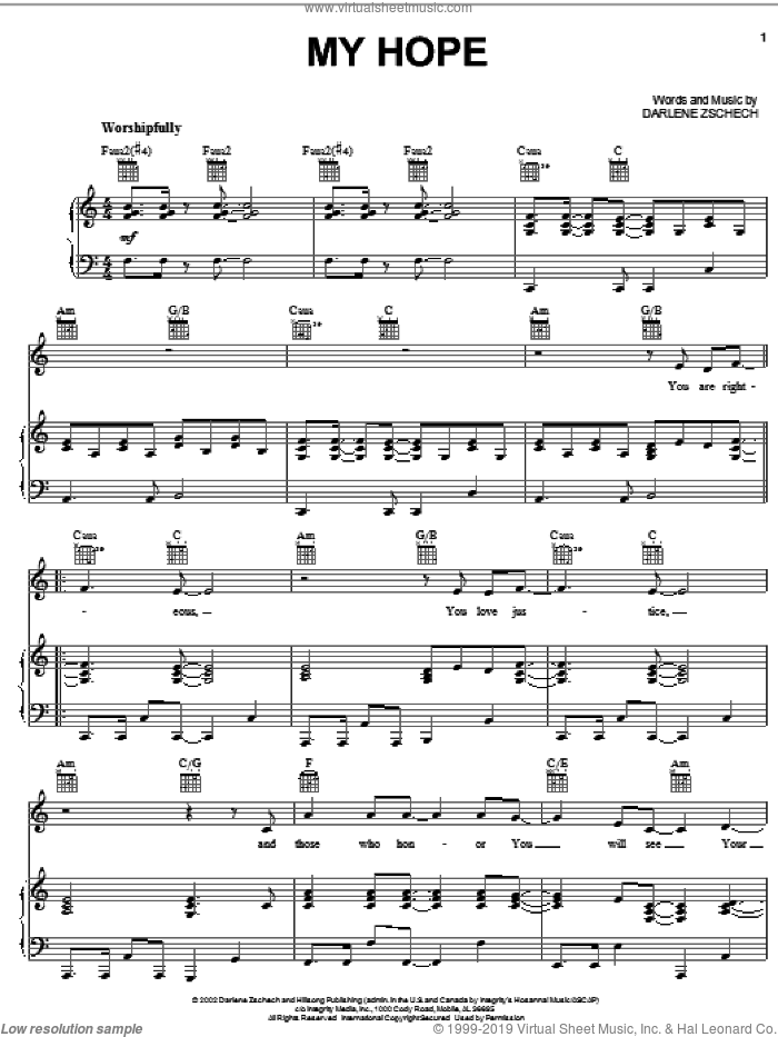 My Hope sheet music for voice, piano or guitar by Darlene Zschech, intermediate skill level