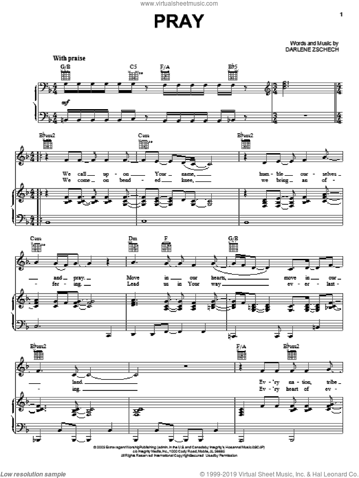 Pray sheet music for voice, piano or guitar by Darlene Zschech, intermediate skill level