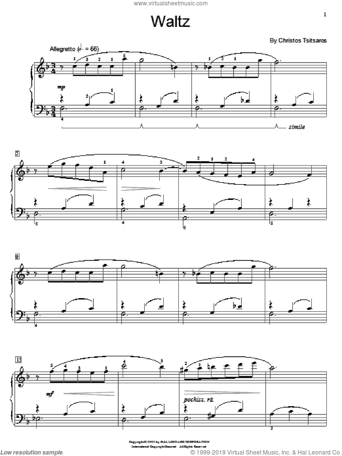 Waltz sheet music for piano solo (elementary) by Christos Tsitsaros and Miscellaneous, classical score, beginner piano (elementary)