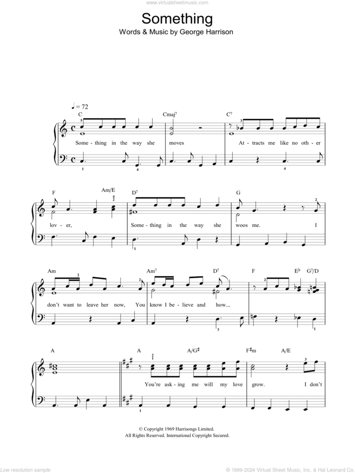 Something sheet music for piano solo by The Beatles and George Harrison, easy skill level