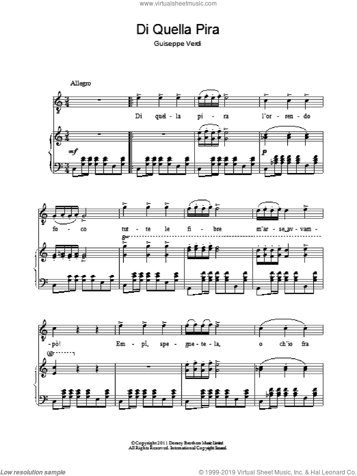 Di Quella Pira sheet music for voice and piano by Andrea Bocelli, classical score, intermediate skill level