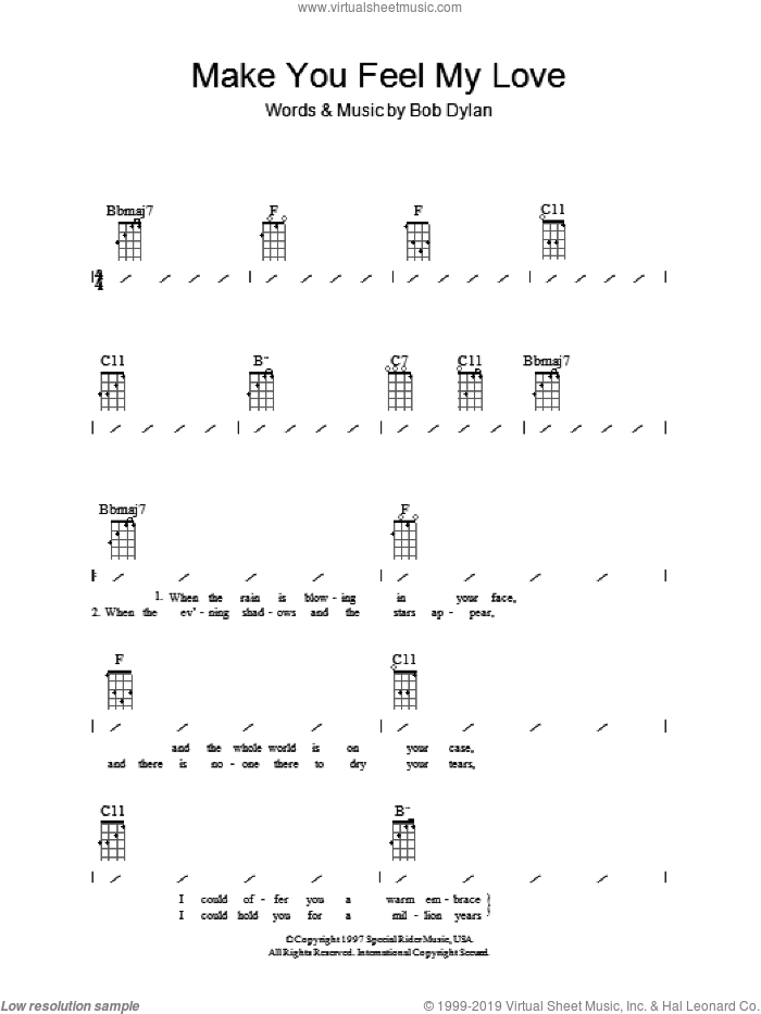 Make You Feel My Love sheet music for ukulele (chords) by Adele and Bob Dylan, intermediate skill level