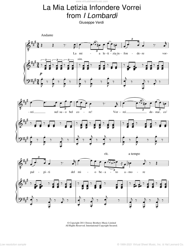 La Mia Letizia Infondere Vorrei sheet music for voice and piano by Andrea Bocelli and Giuseppe Verdi, classical score, intermediate skill level