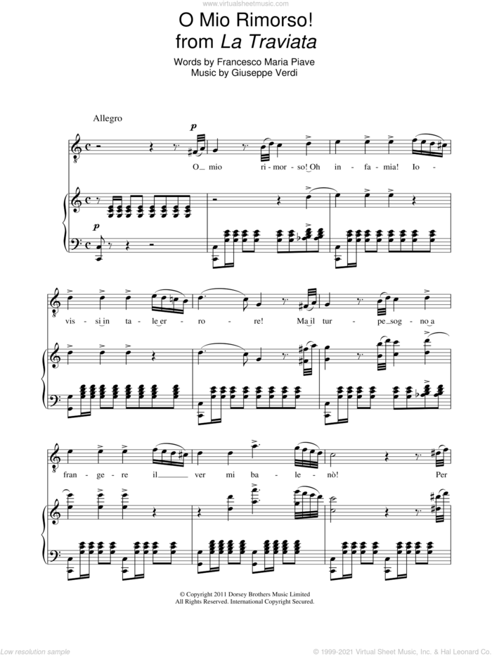 O Mio Rimorso! sheet music for voice and piano by Andrea Bocelli, Francesco Maria Piave and Giuseppe Verdi, classical score, intermediate skill level