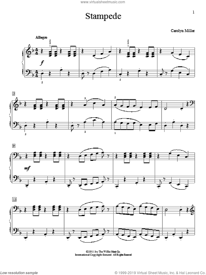 Stampede sheet music for piano solo (elementary) by Carolyn Miller, beginner piano (elementary)
