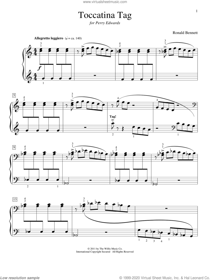 Toccatina Tag sheet music for piano solo (elementary) by Ronald Bennett, beginner piano (elementary)