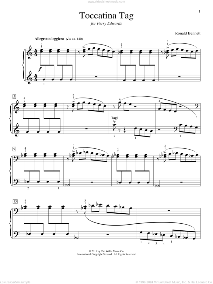 Toccatina Tag sheet music for piano solo (elementary) by Ronald Bennett, beginner piano (elementary)