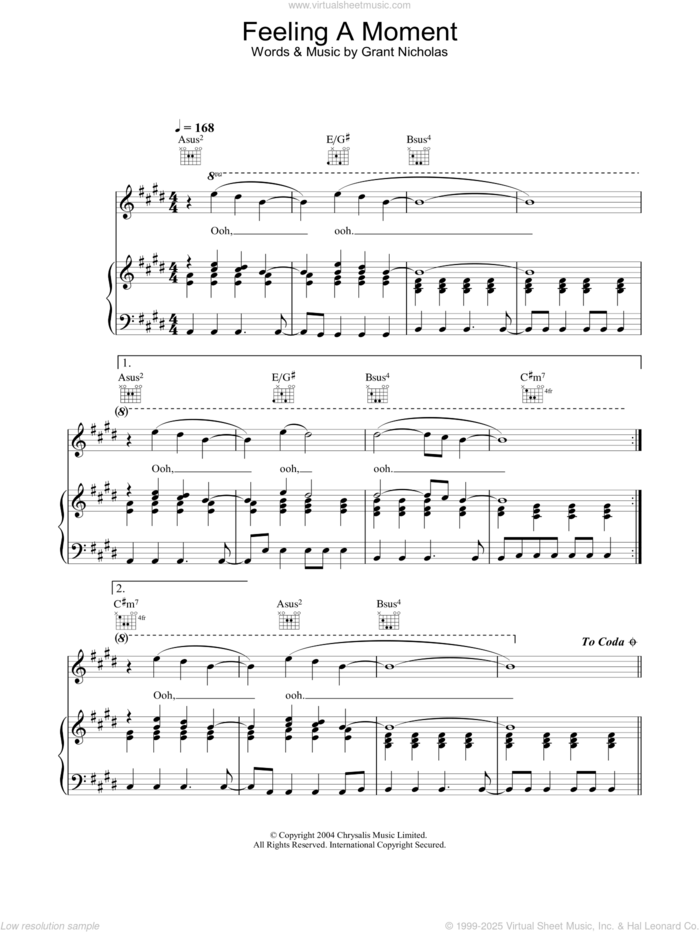 Feeling A Moment sheet music for voice, piano or guitar by Feeder and Grant Nicholas, intermediate skill level